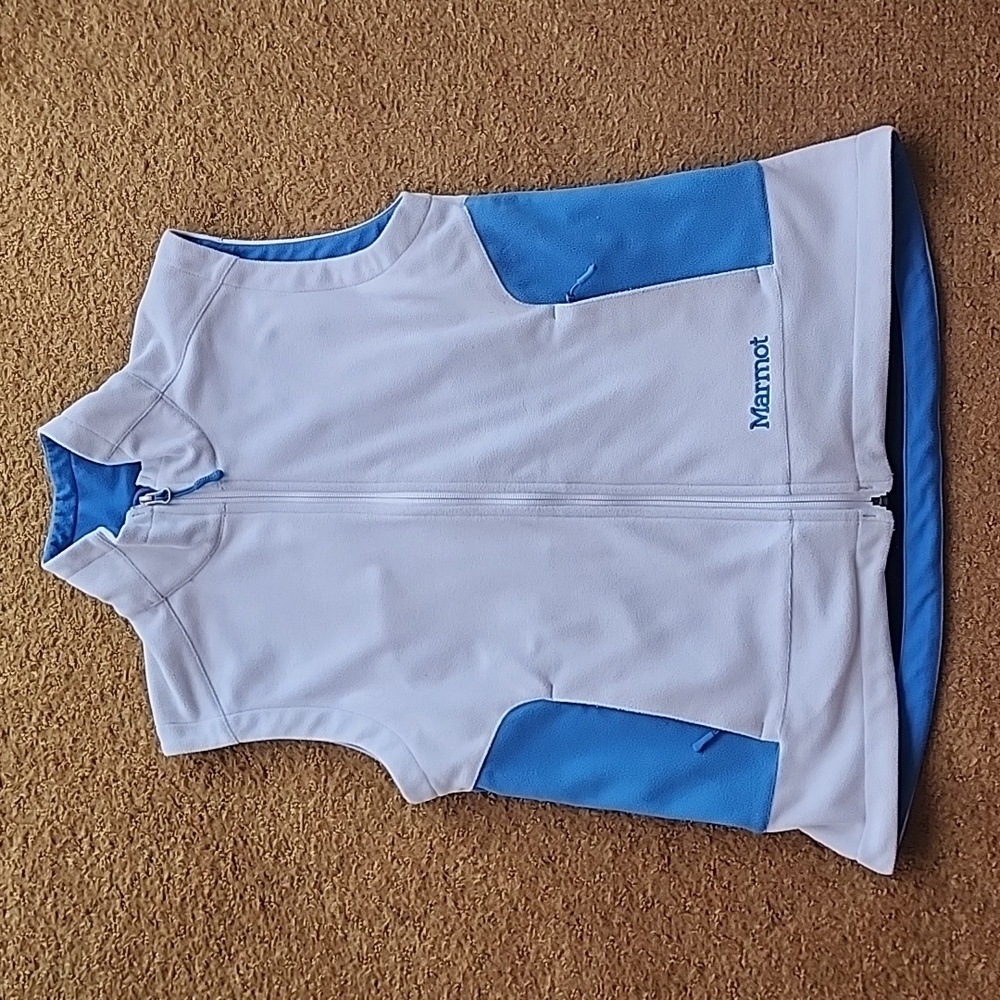 Marmot Wiindstopper  White and Blue Fleece Vest - Women's Size Medium 💙